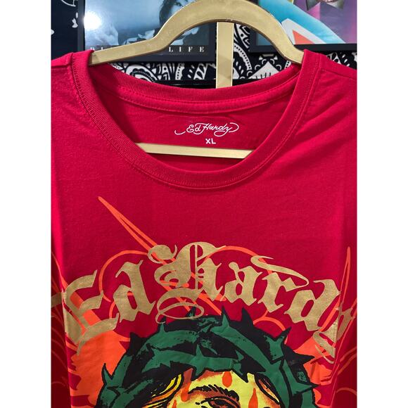 NWT Ed Hardy Rose Faith Deadstock Y2K Jesus Streetwear Tee Red XL - Picture 2 of 7